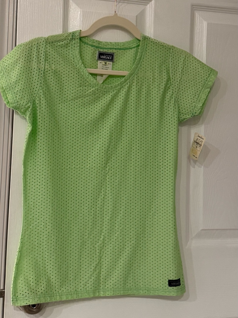 Versace Lime Green Perforated Mesh Tee
